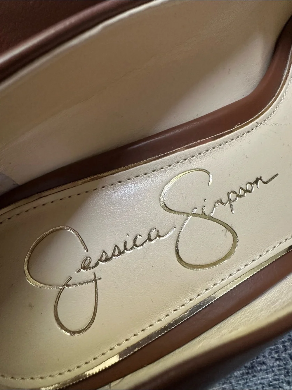 Jessica Simpson Brown Leather-Look Wedge Pumps size 8